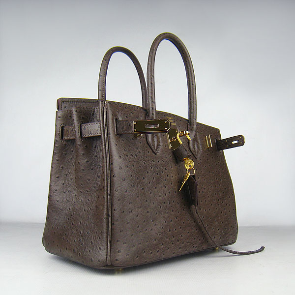 Replica Hermes Birkin 30CM Ostrich Veins Handbag Dark Coffee 6088 On Sale